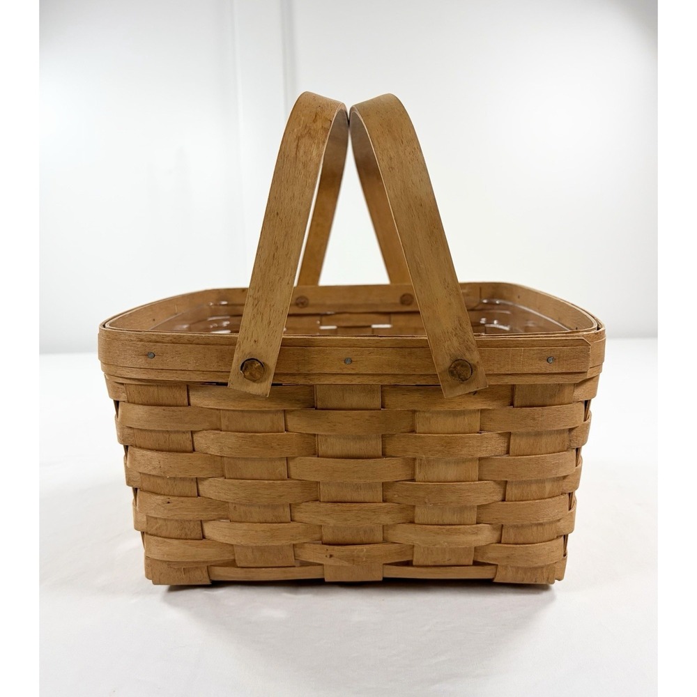Vtg 1990 Longaberger 12" Square Cake Basket Dual Swing Handles Plastic Protector